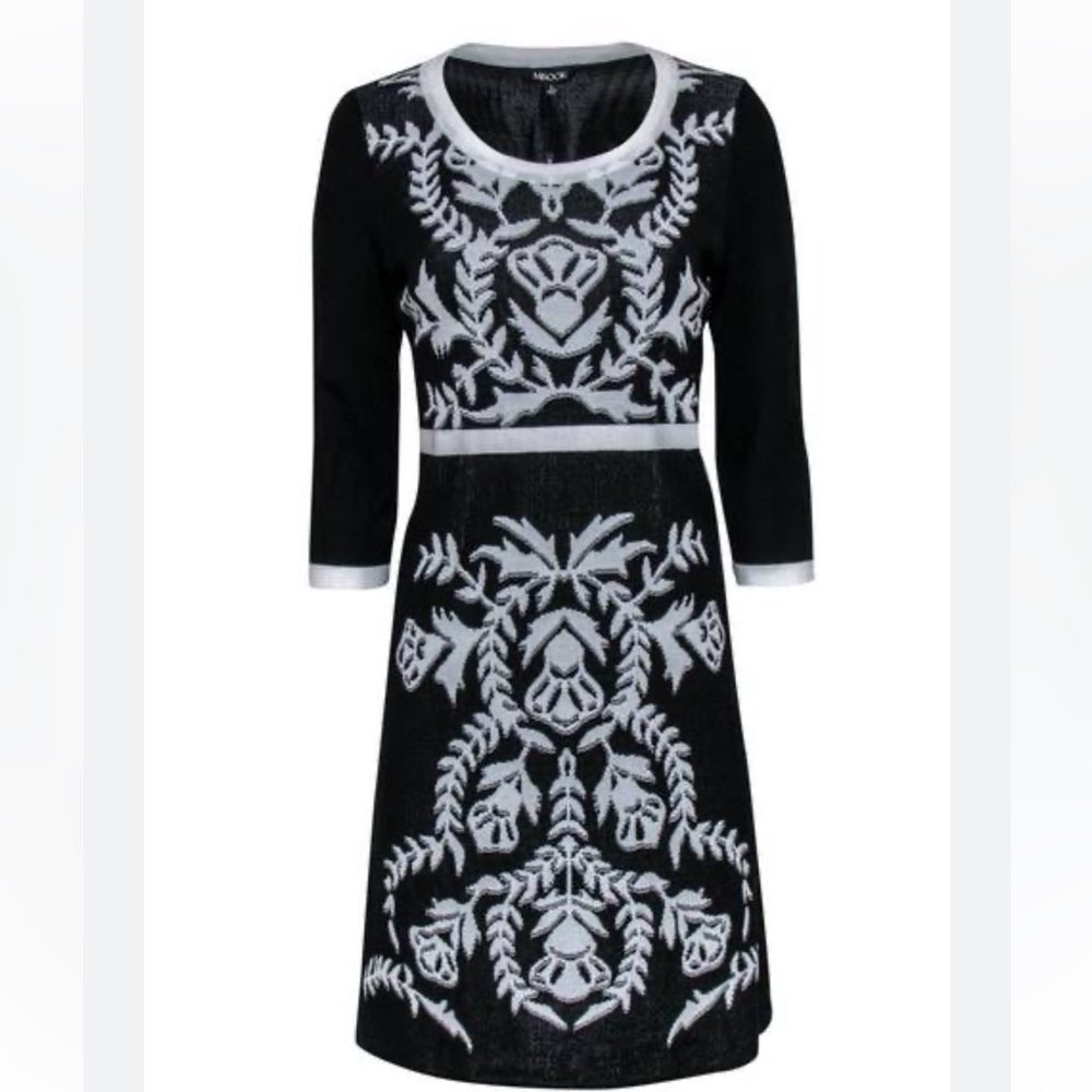 Misook Black White Printed Midi Dress